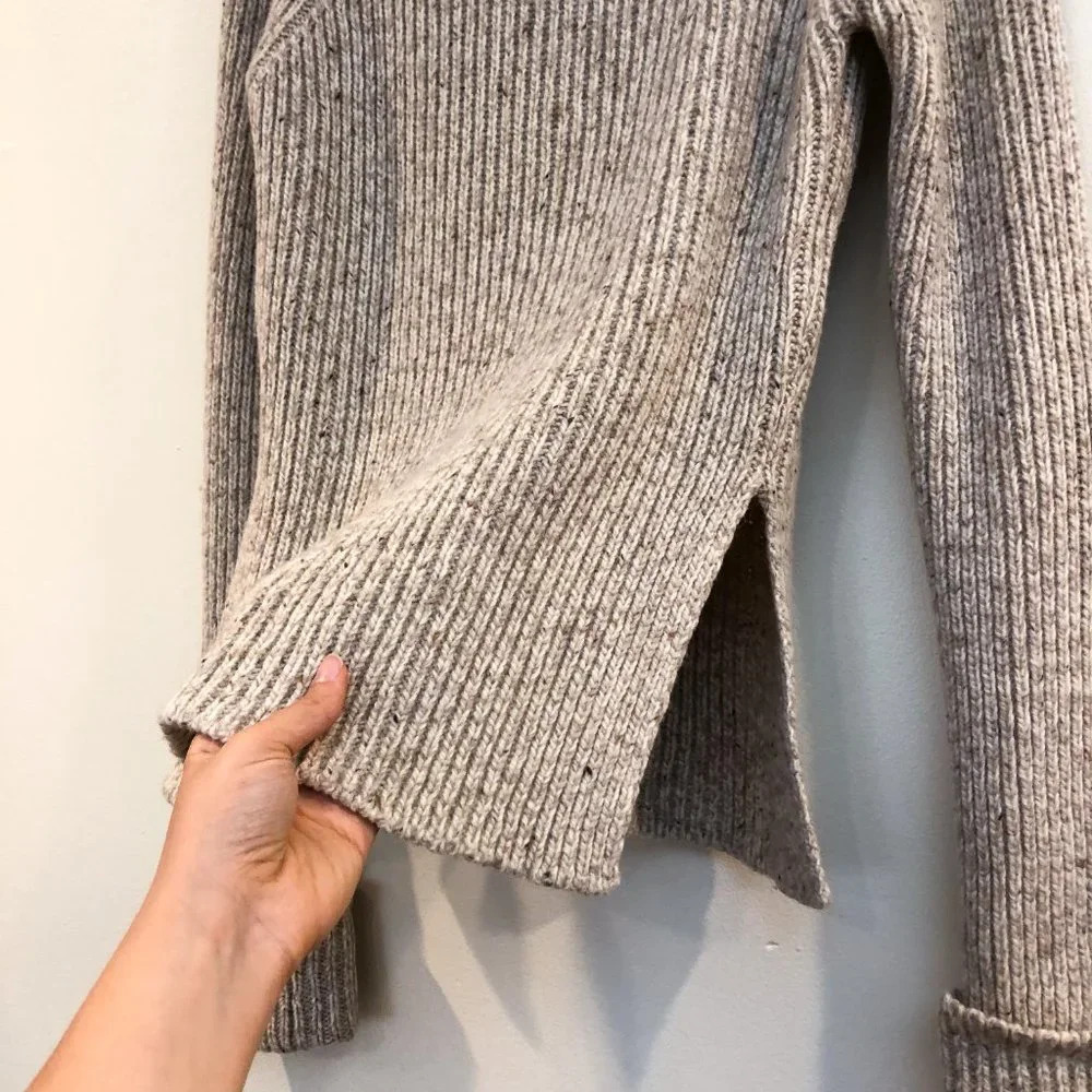 JOSEPH Wool Blend Melange Tan Tight Knit Crew Neck Designer Pullover Sweater M - Picture 8 of 12